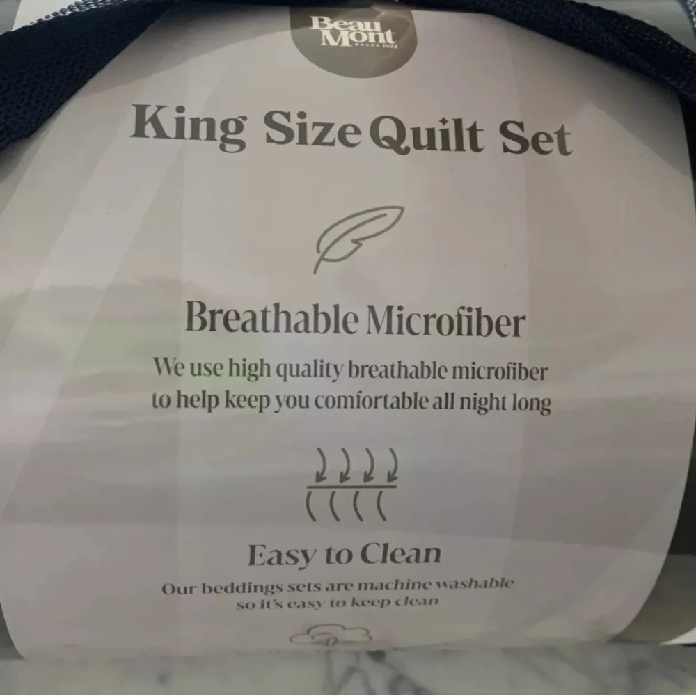 Beaumont King Size Quilt & Pillow Shams Set Black & White Design NEW (Q222)